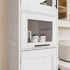 Armadietto contenitore sottile da 170 cm con ante in vetro – Rovere bianco americano / Grigio / Colore retrò, largo 40 cm o 60 cm, singolo