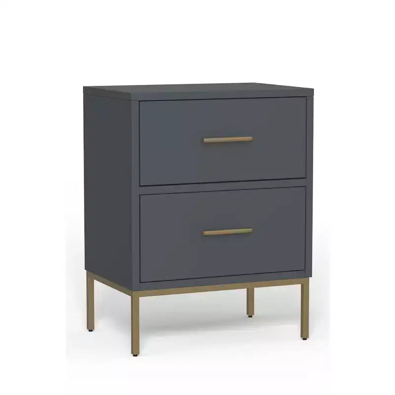 Comodino a 2 cassetti grigio ardesia, rettangolare, 1 persona