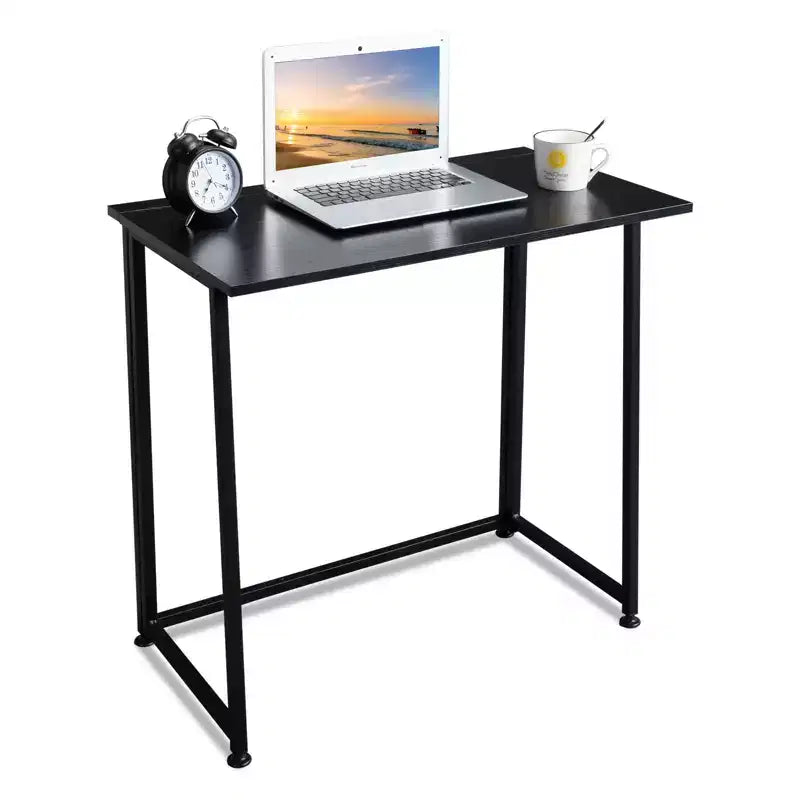 Scrivania per computer con telaio in metallo nero, superficie in legno, per 1 persona