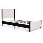 Struttura letto a piattaforma con testiera ad ali in lino beige | Non richiede materasso a molle | 1-2 persone