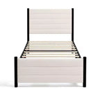 Struttura letto a piattaforma con testiera ad ali in lino beige | Non richiede materasso a molle | 1-2 persone