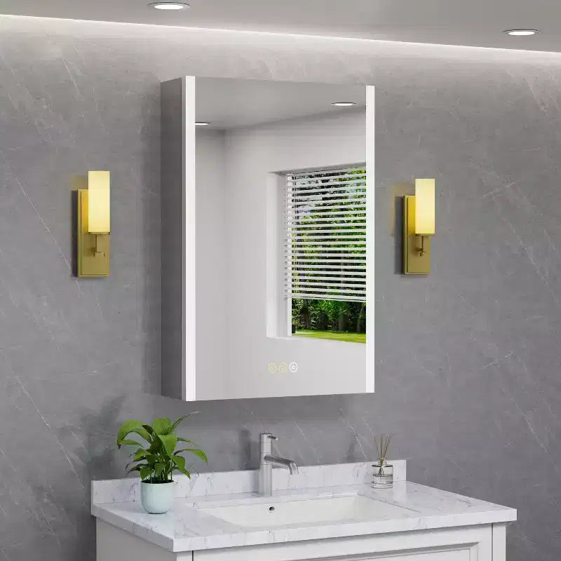 Specchio Contenitore a LED Argento – Ante Singole/Doppie/Triple, Montaggio a Parete o a Incasso