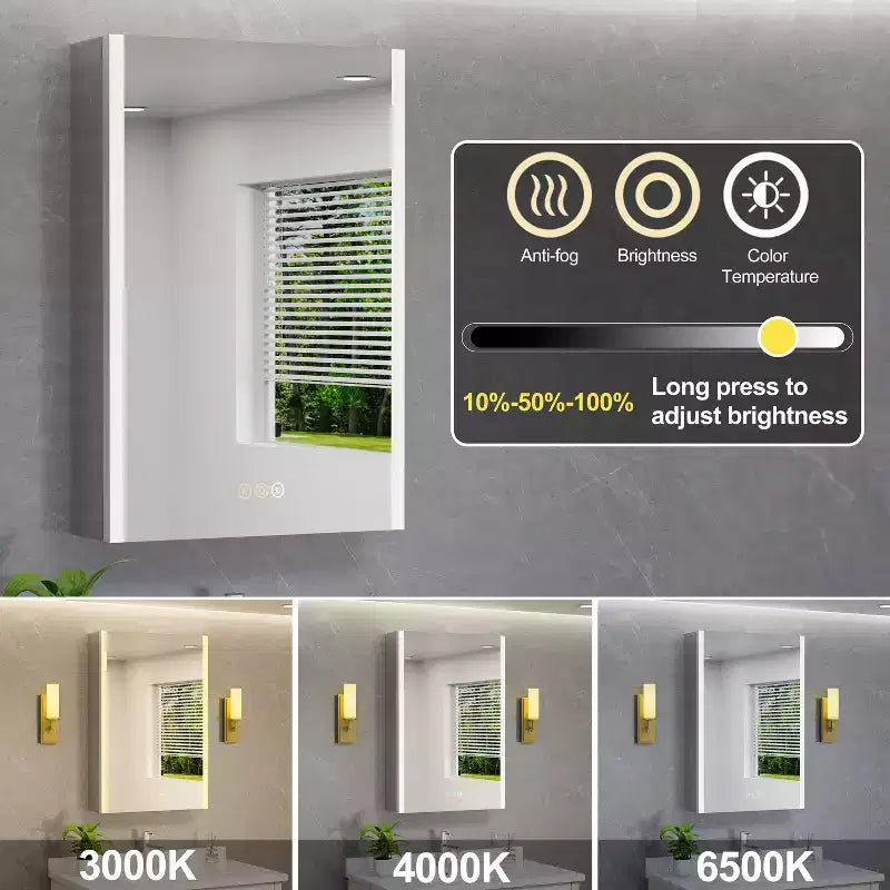 Specchio Contenitore a LED Argento – Ante Singole/Doppie/Triple, Montaggio a Parete o a Incasso