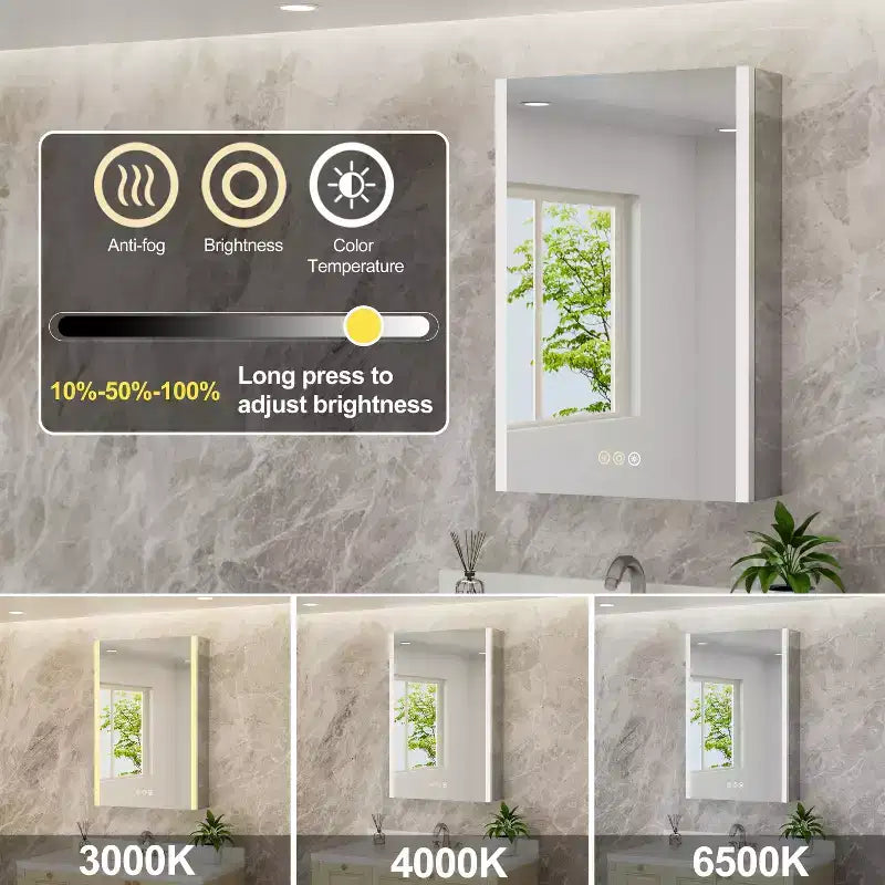Specchio Contenitore a LED Argento – Ante Singole/Doppie/Triple, Montaggio a Parete o a Incasso