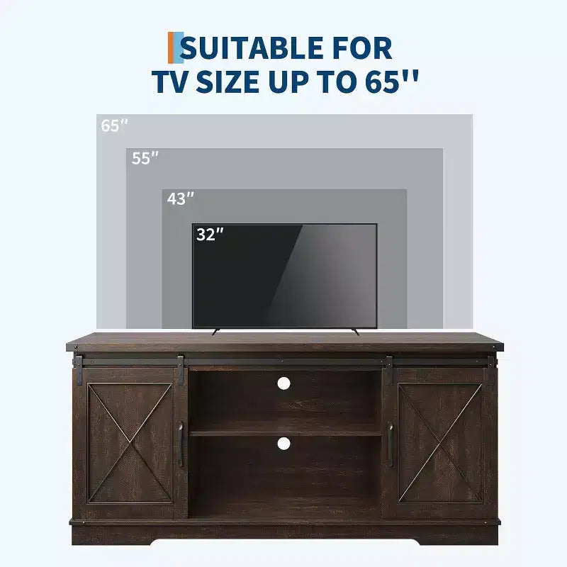 Mobile porta TV grigio con ante scorrevoli a fienile per 1, adatto a TV fino a 65"
