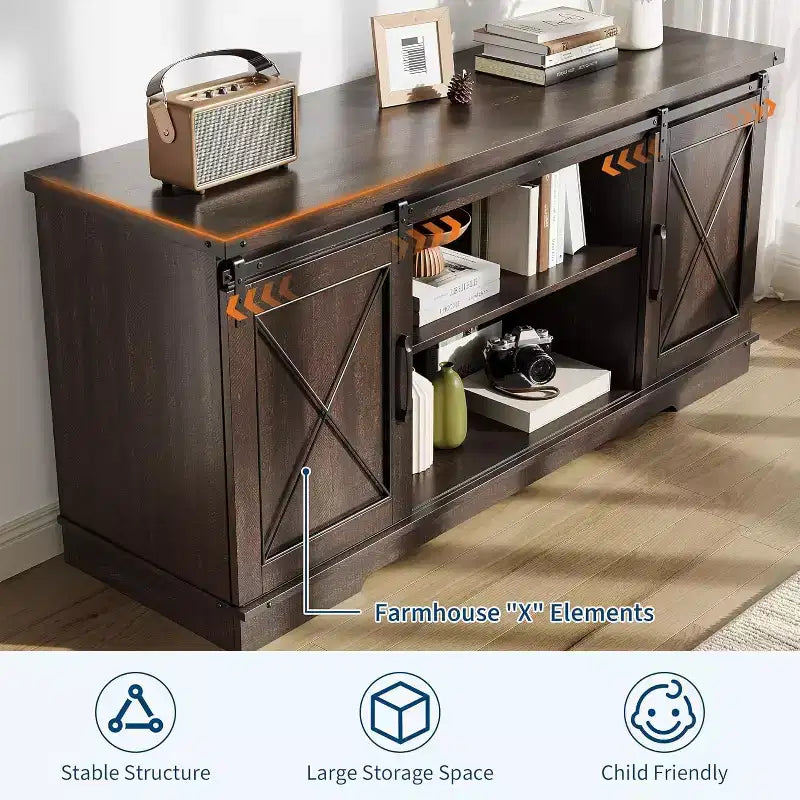 Mobile porta TV grigio con ante scorrevoli a fienile per 1, adatto a TV fino a 65"