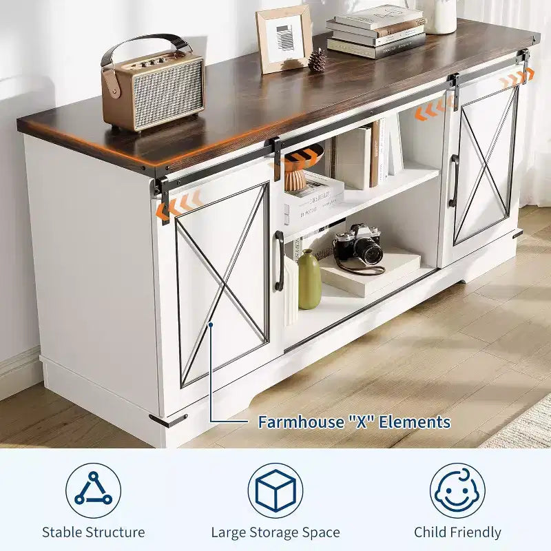 Mobile porta TV grigio con ante scorrevoli a fienile per 1, adatto a TV fino a 65"