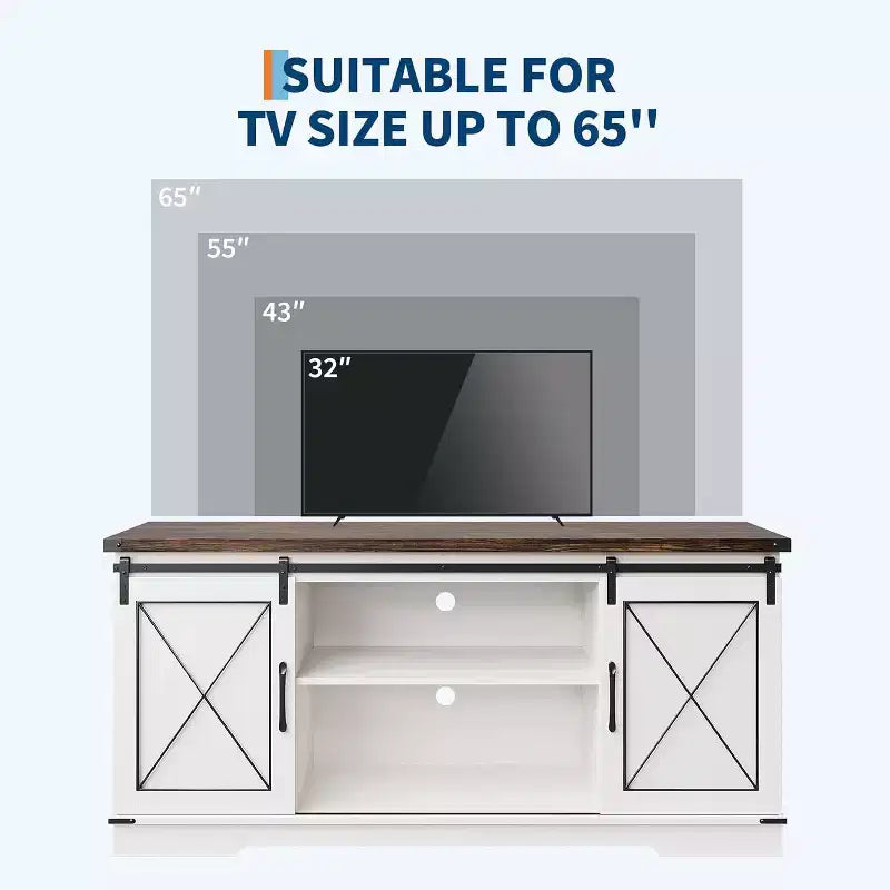 Mobile porta TV grigio con ante scorrevoli a fienile per 1, adatto a TV fino a 65"