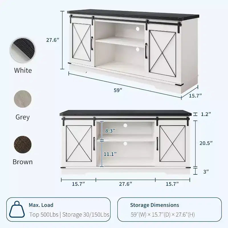 Mobile porta TV grigio con ante scorrevoli a fienile per 1, adatto a TV fino a 65"