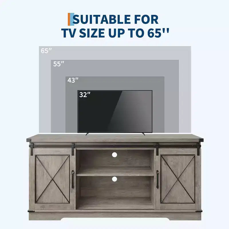 Mobile porta TV grigio con ante scorrevoli a fienile per 1, adatto a TV fino a 65"