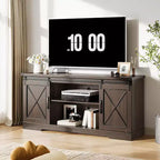 Mobile porta TV grigio con ante scorrevoli a fienile per 1, adatto a TV fino a 65"
