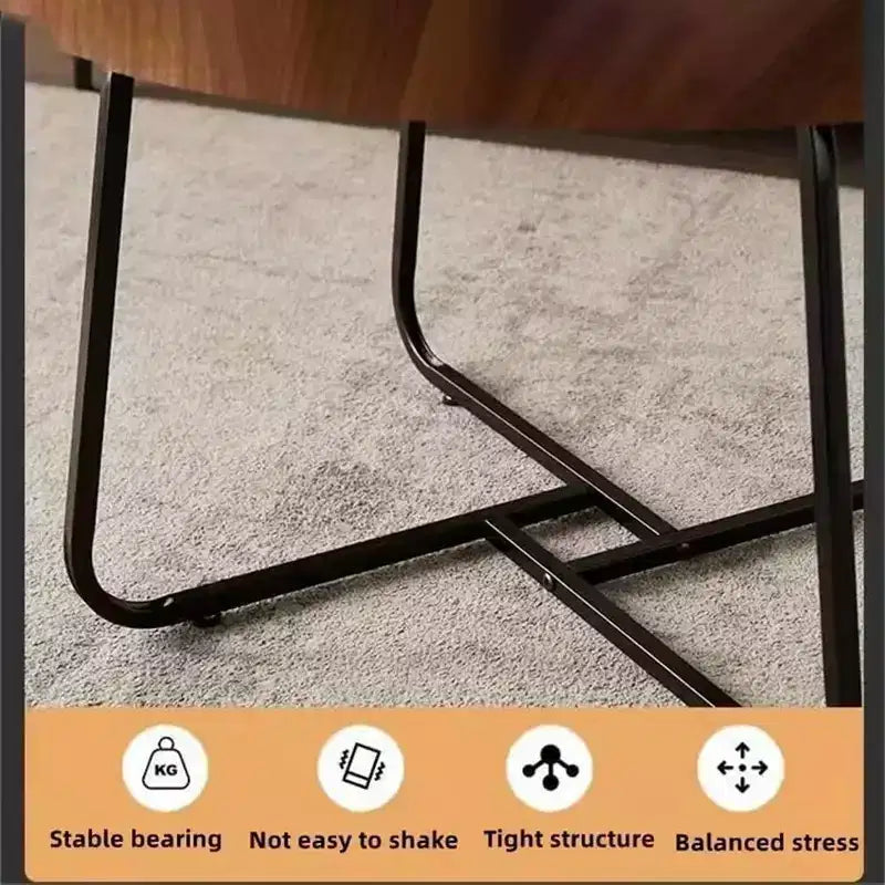 Set di 2 tavolini da caffè rotondi impilabili marroni – Gambe in metallo, piano in legno, stile moderno di metà secolo