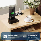 Comodino scanalato con porte USB e prese elettriche, Marrone / Naturale, 2 cassetti, Confezione da 1 o 2