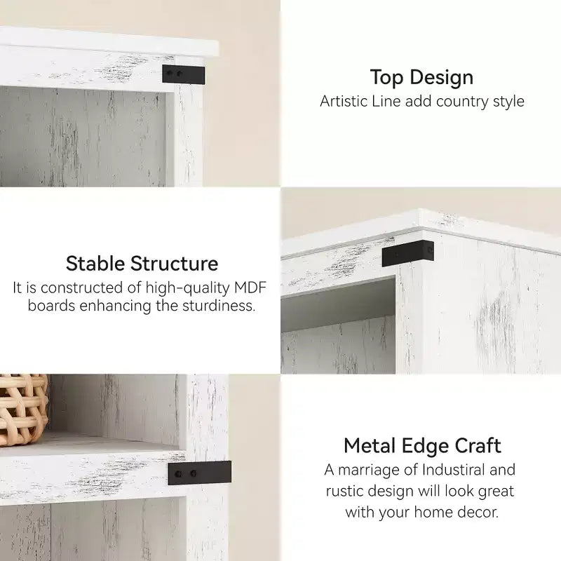 Libreria a 5 ripiani | Bianco antico / Grigio / Rovere scuro / Ciliegio scuro / Rétro | Scaffale aperto in stile rustico | Singolo
