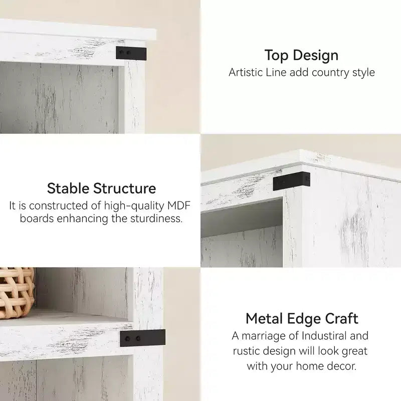 Libreria a 5 ripiani | Bianco antico / Grigio / Rovere scuro / Ciliegio scuro / Rétro | Scaffale aperto in stile rustico | Singolo