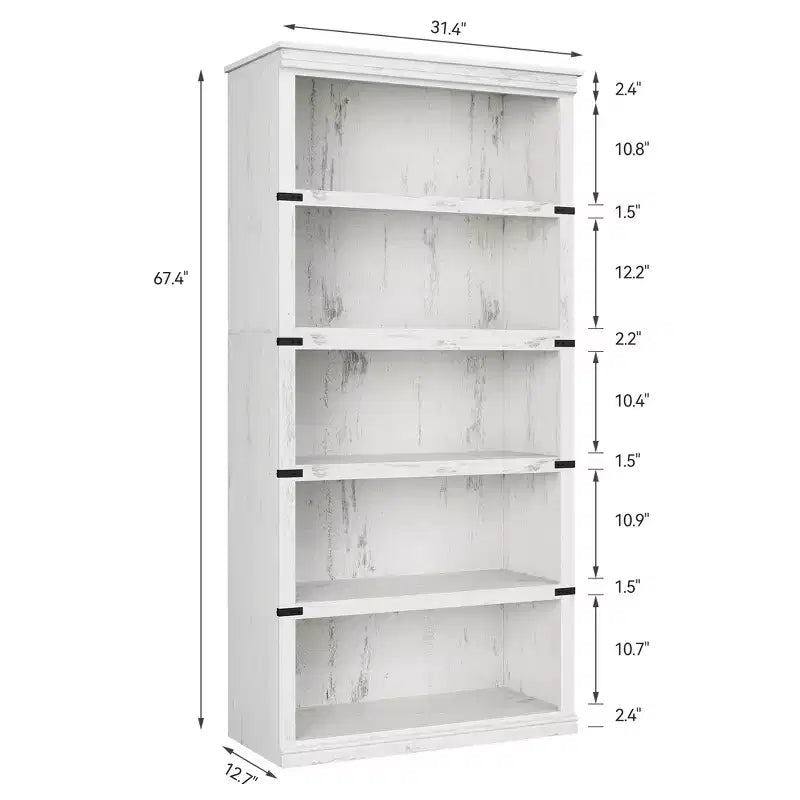 Libreria a 5 ripiani | Bianco antico / Grigio / Rovere scuro / Ciliegio scuro / Rétro | Scaffale aperto in stile rustico | Singolo