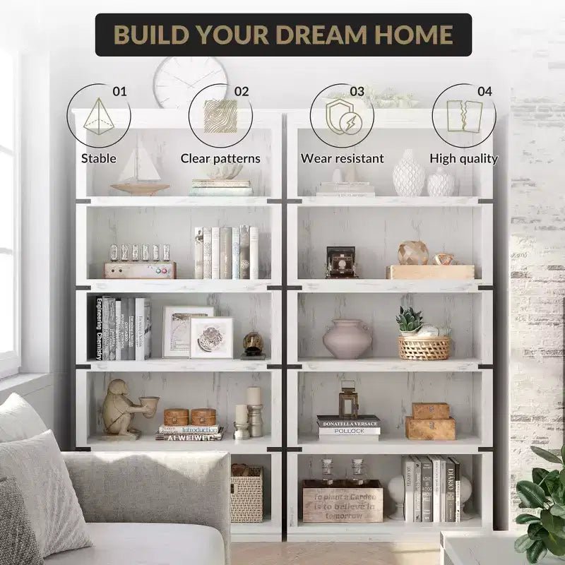Libreria a 5 ripiani | Bianco antico / Grigio / Rovere scuro / Ciliegio scuro / Rétro | Scaffale aperto in stile rustico | Singolo