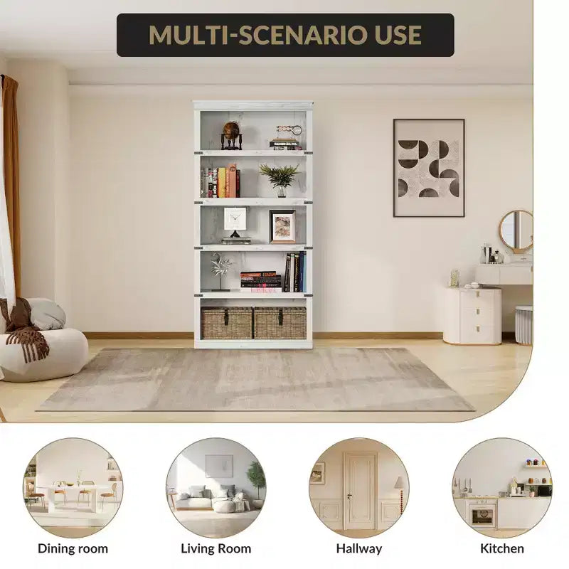 Libreria a 5 ripiani | Bianco antico / Grigio / Rovere scuro / Ciliegio scuro / Rétro | Scaffale aperto in stile rustico | Singolo
