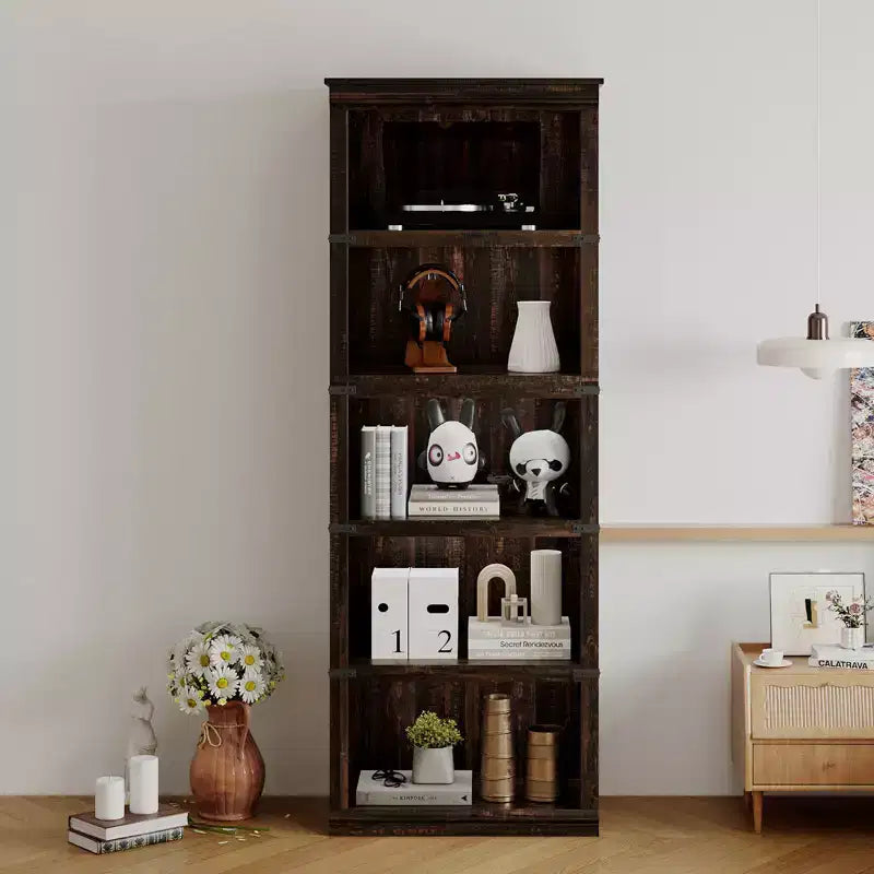 Libreria a 5 ripiani | Bianco antico / Grigio / Rovere scuro / Ciliegio scuro / Rétro | Scaffale aperto in stile rustico | Singolo