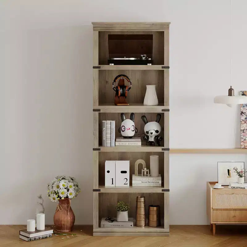 Libreria a 5 ripiani | Bianco antico / Grigio / Rovere scuro / Ciliegio scuro / Rétro | Scaffale aperto in stile rustico | Singolo