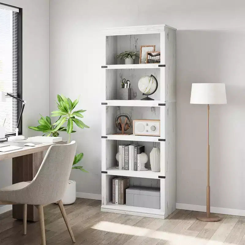 Libreria a 5 ripiani | Bianco antico / Grigio / Rovere scuro / Ciliegio scuro / Rétro | Scaffale aperto in stile rustico | Singolo