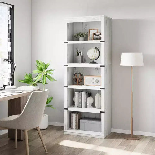 Libreria a 5 ripiani | Bianco antico / Grigio / Rovere scuro / Ciliegio scuro / Rétro | Scaffale aperto in stile rustico | Singolo