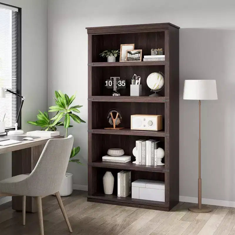 Libreria a 5 ripiani | Bianco antico / Grigio / Rovere scuro / Ciliegio scuro / Rétro | Scaffale aperto in stile rustico | Singolo
