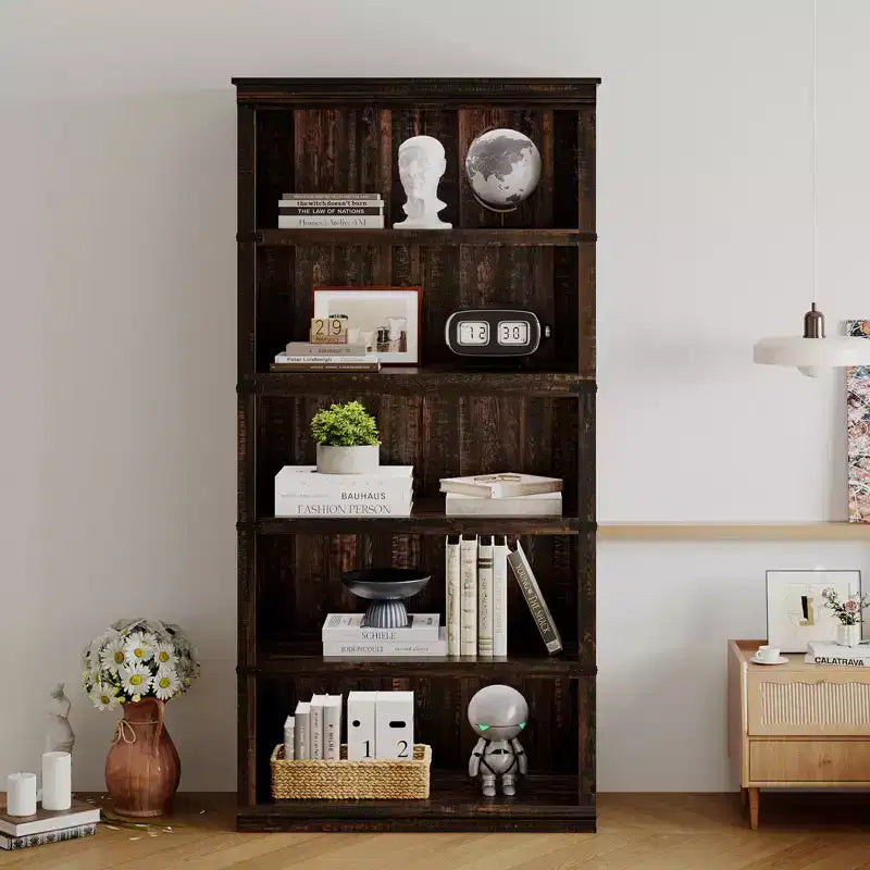 Libreria a 5 ripiani | Bianco antico / Grigio / Rovere scuro / Ciliegio scuro / Rétro | Scaffale aperto in stile rustico | Singolo