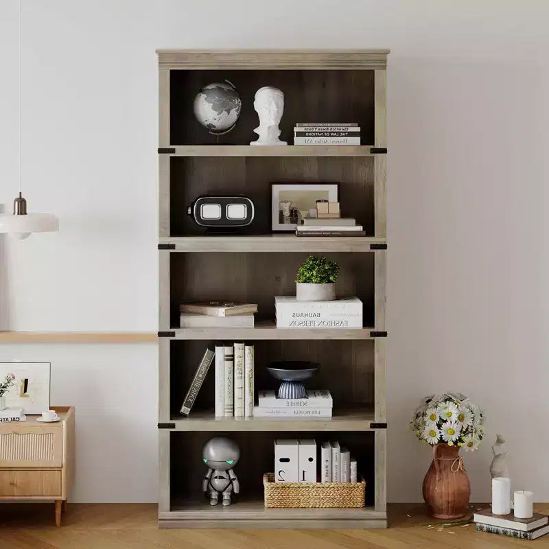 Libreria a 5 ripiani | Bianco antico / Grigio / Rovere scuro / Ciliegio scuro / Rétro | Scaffale aperto in stile rustico | Singolo