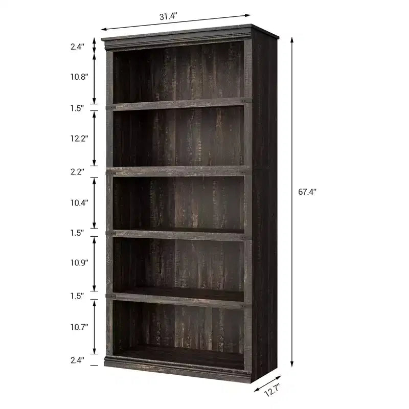 Libreria a 5 ripiani | Bianco antico / Grigio / Rovere scuro / Ciliegio scuro / Rétro | Scaffale aperto in stile rustico | Singolo