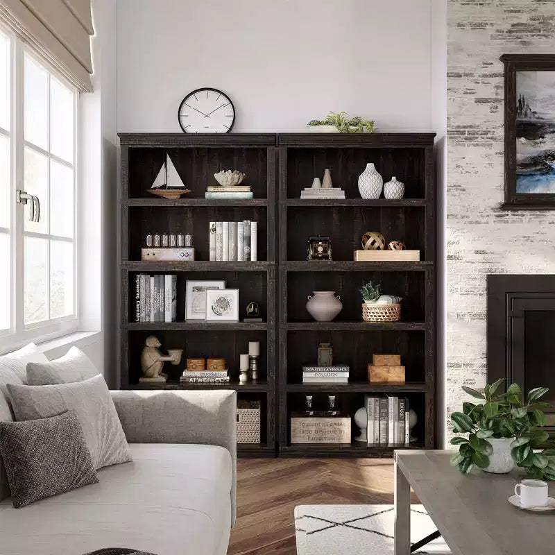 Libreria a 5 ripiani | Bianco antico / Grigio / Rovere scuro / Ciliegio scuro / Rétro | Scaffale aperto in stile rustico | Singolo