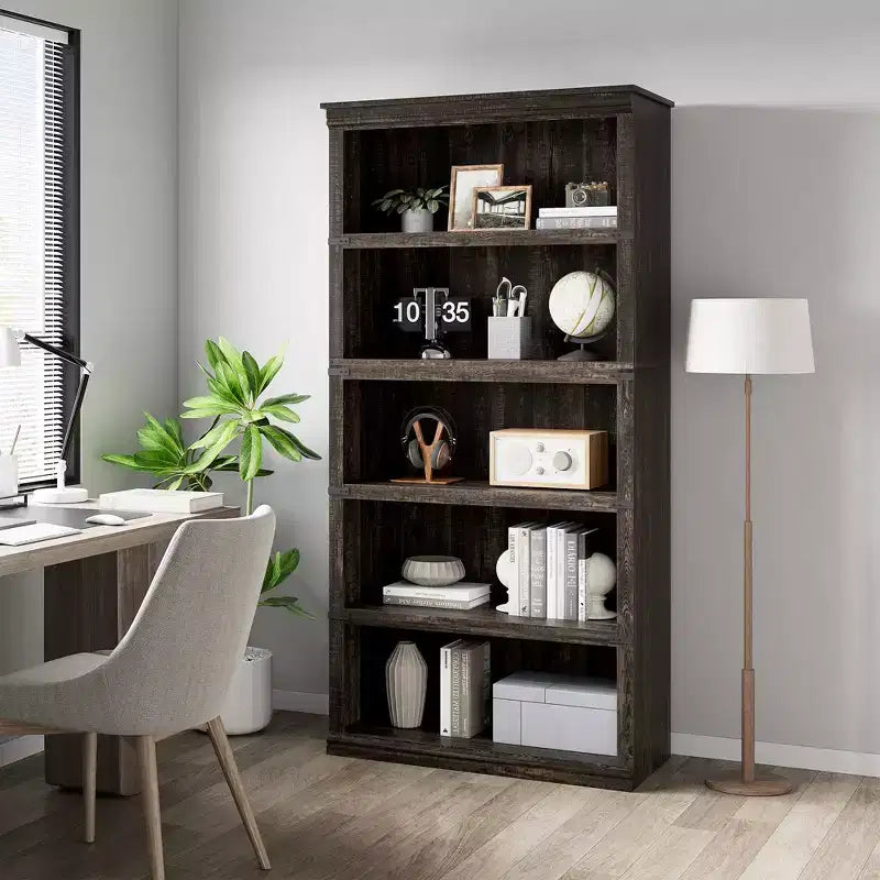 Libreria a 5 ripiani | Bianco antico / Grigio / Rovere scuro / Ciliegio scuro / Rétro | Scaffale aperto in stile rustico | Singolo