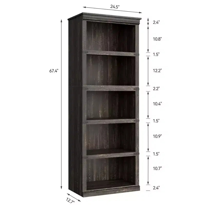 Libreria a 5 ripiani | Bianco antico / Grigio / Rovere scuro / Ciliegio scuro / Rétro | Scaffale aperto in stile rustico | Singolo