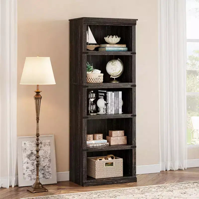 Libreria a 5 ripiani | Bianco antico / Grigio / Rovere scuro / Ciliegio scuro / Rétro | Scaffale aperto in stile rustico | Singolo