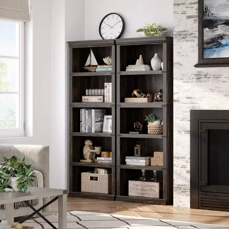 Libreria a 5 ripiani | Bianco antico / Grigio / Rovere scuro / Ciliegio scuro / Rétro | Scaffale aperto in stile rustico | Singolo