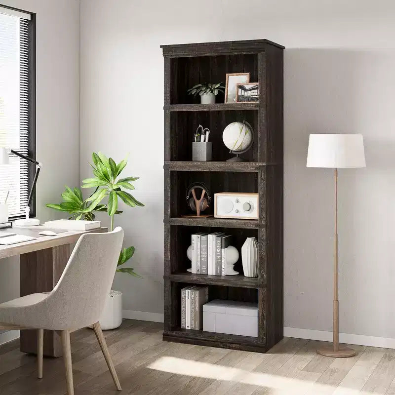 Libreria a 5 ripiani | Bianco antico / Grigio / Rovere scuro / Ciliegio scuro / Rétro | Scaffale aperto in stile rustico | Singolo