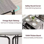 Set da pranzo da 5 pezzi per 4 persone, colore nero/grigio/retro – piano rettangolare in legno e sedie imbottite