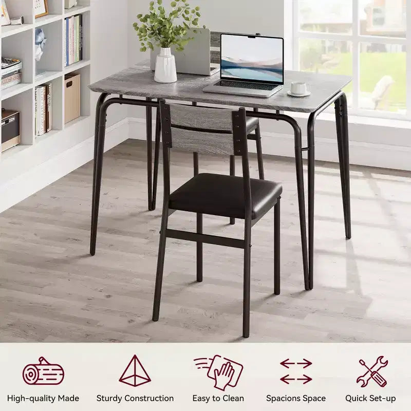 Set da pranzo da 5 pezzi per 4 persone, colore nero/grigio/retro – piano rettangolare in legno e sedie imbottite