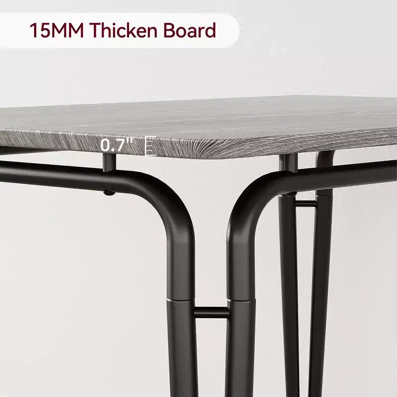 Set da pranzo da 5 pezzi per 4 persone, colore nero/grigio/retro – piano rettangolare in legno e sedie imbottite