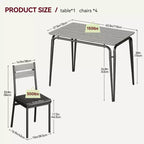 Set da pranzo da 5 pezzi per 4 persone, colore nero/grigio/retro – piano rettangolare in legno e sedie imbottite