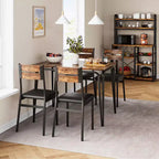 Set da pranzo da 5 pezzi per 4 persone, colore nero/grigio/retro – piano rettangolare in legno e sedie imbottite
