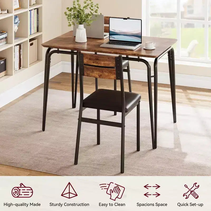 Set da pranzo da 5 pezzi per 4 persone, colore nero/grigio/retro – piano rettangolare in legno e sedie imbottite