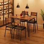 Set da pranzo da 5 pezzi per 4 persone, colore nero/grigio/retro – piano rettangolare in legno e sedie imbottite