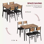 Set da pranzo da 5 pezzi per 4 persone, colore nero/grigio/retro – piano rettangolare in legno e sedie imbottite