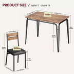 Set da pranzo da 5 pezzi per 4 persone, colore nero/grigio/retro – piano rettangolare in legno e sedie imbottite