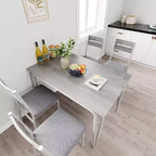 Set da pranzo da 5 pezzi per 4 persone, colore nero/grigio/retro – piano rettangolare in legno e sedie imbottite