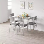 Set da pranzo da 5 pezzi per 4 persone, colore nero/grigio/retro – piano rettangolare in legno e sedie imbottite