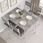 Set da pranzo da 5 pezzi per 4 persone, colore nero/grigio/retro – piano rettangolare in legno e sedie imbottite