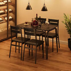 Set da pranzo da 5 pezzi per 4 persone, colore nero/grigio/retro – piano rettangolare in legno e sedie imbottite