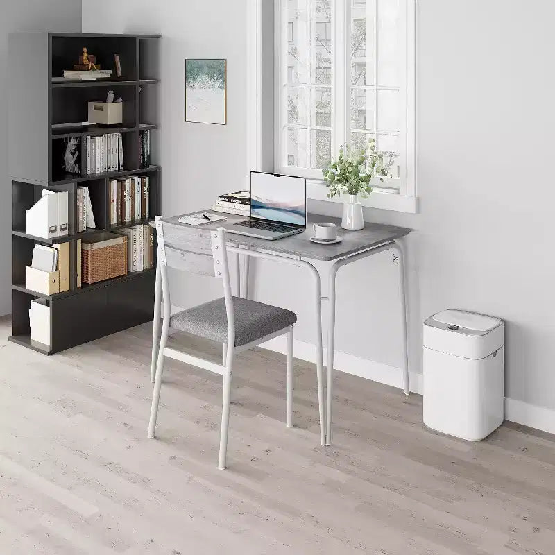 Set da pranzo da 5 pezzi per 4 persone, colore nero/grigio/retro – piano rettangolare in legno e sedie imbottite